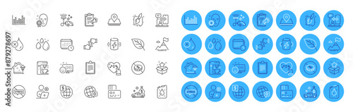 Stop stress, World medicine and Clipboard line icons pack. Card, Painting brush, Charge battery web icon. Calendar, Bar diagram, Water drop pictogram. Coffee maker, Street light, World money. Vector