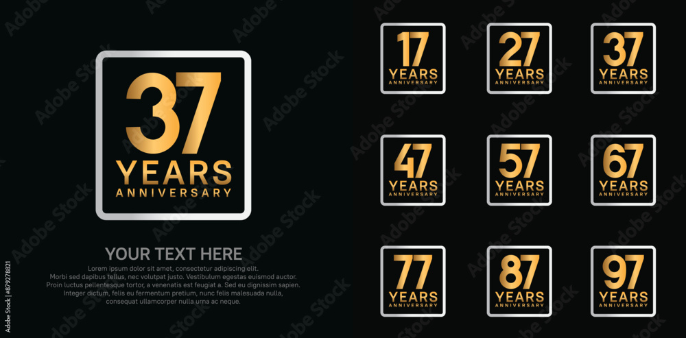 anniversary set logo style with gold and silver color in square for company celebration moment anniversary set logo style with gold and silver color in square for company celebration moment