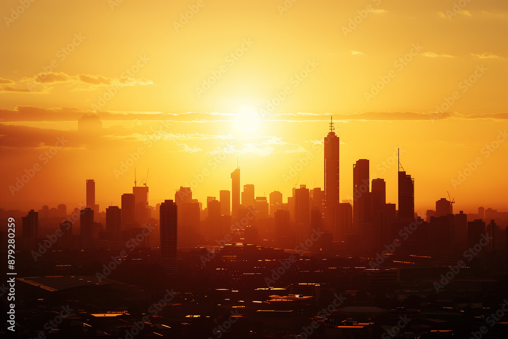 Sunset Backlight Shining Through CBD Skyscrapers Sunset Backlight Shining Through CBD Skyscrapers