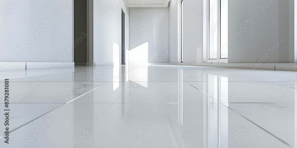 Fototapeta premium Clean House with White Floor and Copy Space. Concept Clean Interiors, White Flooring, Copy Space