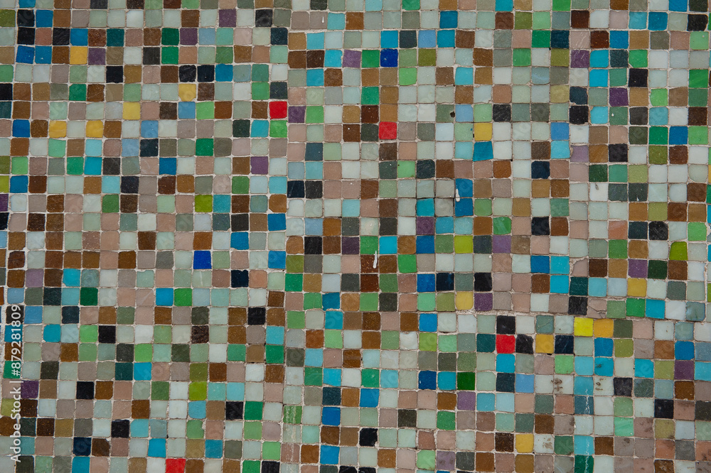 Colorful mosaic tile pattern featuring small square tiles in various colors and shades Colorful mosaic tile pattern featuring small square tiles in various colors and shades