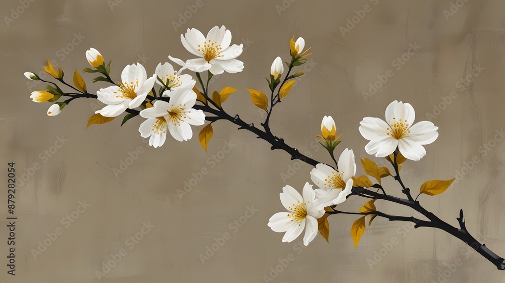 Obraz premium Delicate white cherry blossoms burst forth from branches, a sign of spring's beauty