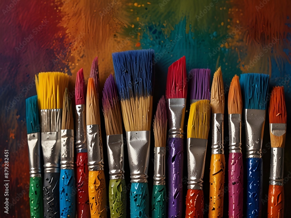 Fototapeta premium A close-up of colorful paintbrushes with various bristle types, isolated on white