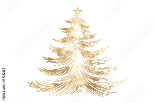 golden christmas tree line art isolated on white or transparent png
