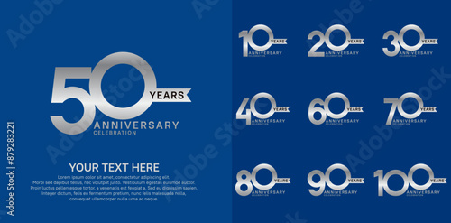 anniversary set, silver color with ribbon for celebration event