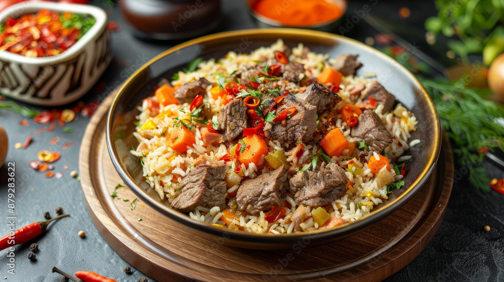 Plov is a rice dish with spices, vegetables, and fried veal. It's a traditional Azerbaijani dish, and is known by many names, including Pilau, Pilav, Pallao, and Pulao. Plov is a rice dish with spices, vegetables, and fried veal. It's a traditional Azerbaijani dish, and is known by many names, including Pilau, Pilav, Pallao, and Pulao.