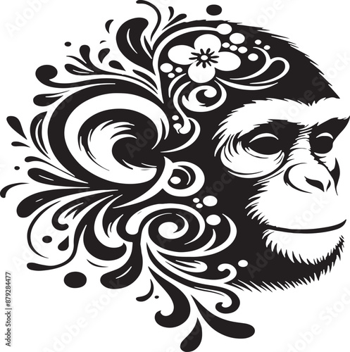 A Monkey head Silhoutte vector Style