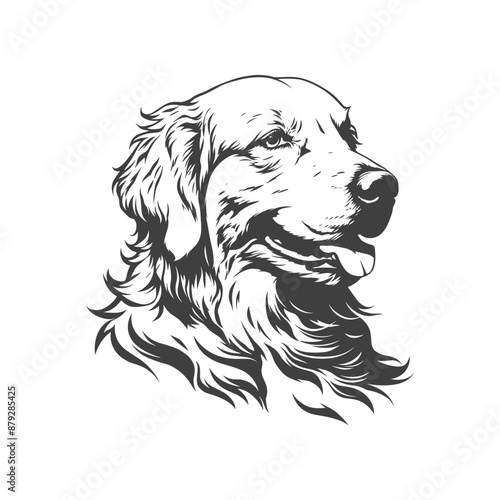 Vector golden retriever dog portrait silhouette illustration isolated on white sketch in black