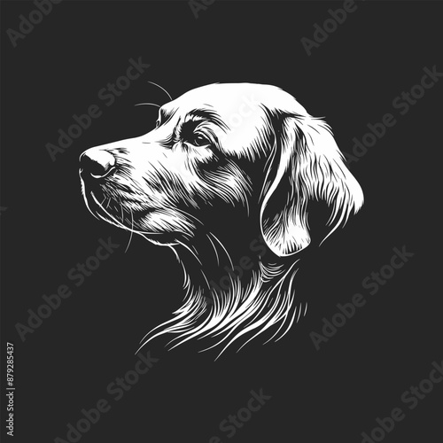 Vector golden retriever dog portrait silhouette illustration isolated on white sketch in black