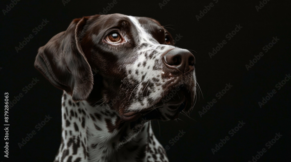 Happy young english setter dog portrait on black background. Happy young english setter dog portrait on black background.