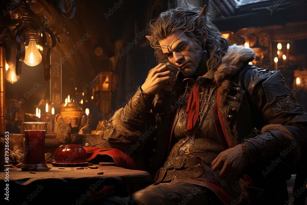 demi-human creature in tavern, illustration demi-human creature in tavern, illustration