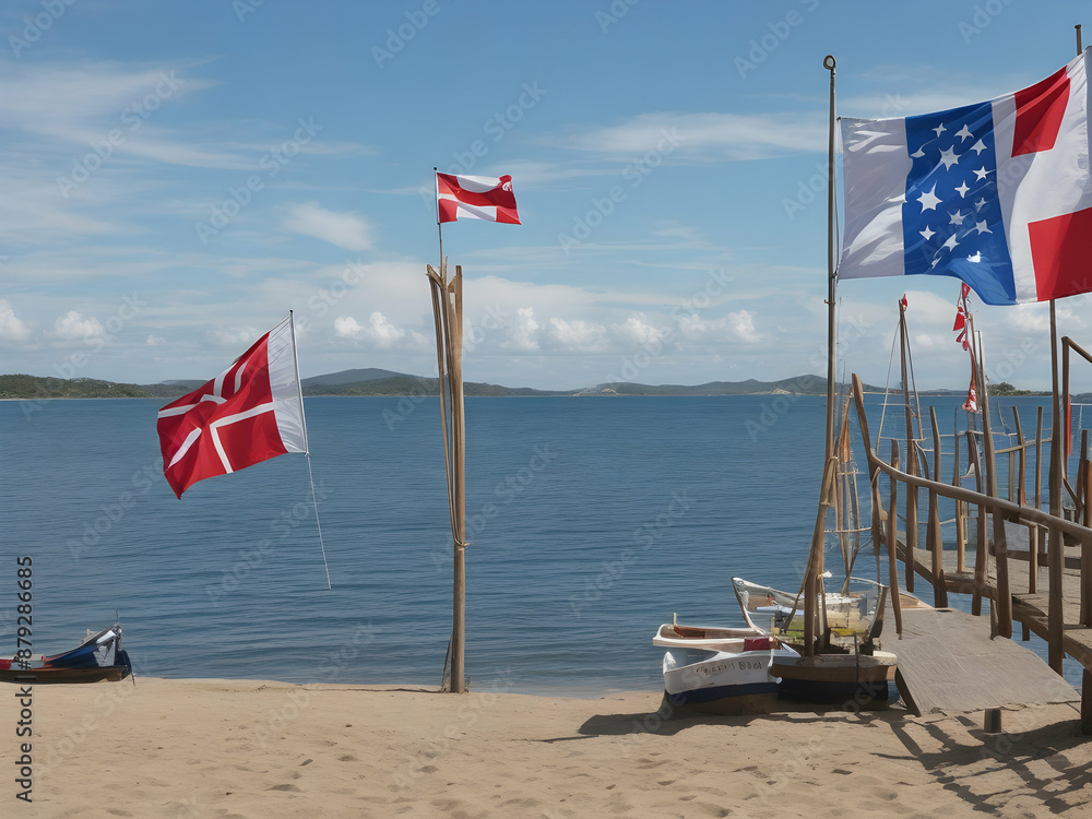 Fototapeta premium flags on the beach,Ai generated 