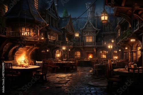 fantasy medieval tavern, exterior, illustration © VenDigitalArt