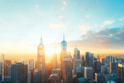 Sunset Backlight Shining Through CBD Skyscrapers