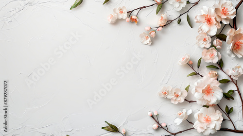 Elegant white floral wall relief with intricate details. Concept: sophistication, minimalism, elegance. Ideal for interior design, wedding decor, and luxury branding. Enhances visual appeal with timel photo