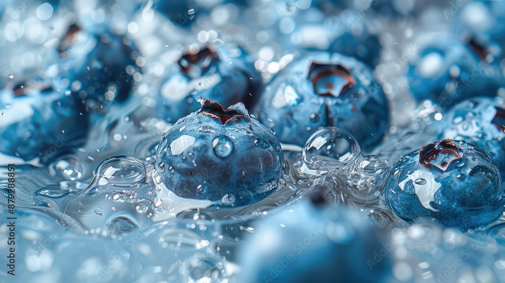 Close-up of blueberries in sparkling water