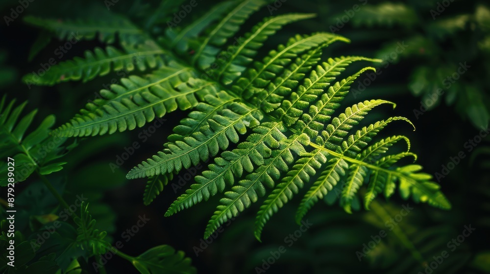 A close-up of a single, vibrant green fern leaf with intricate details and textures A close-up of a single, vibrant green fern leaf with intricate details and textures