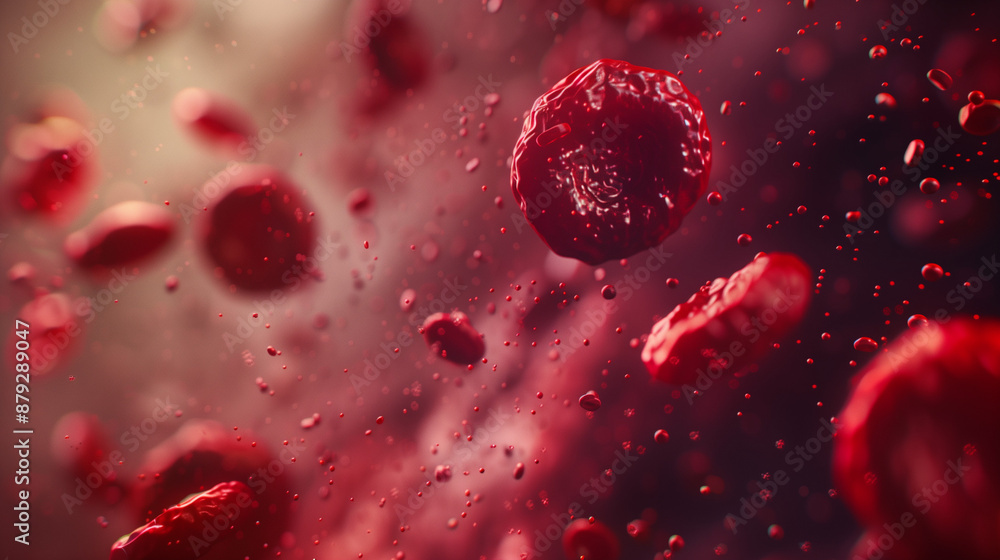 Fototapeta premium A realistic representation of red blood cells that move through a dynamic environment in pulsating motion.