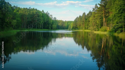 Calm Forest Lake Reflection.