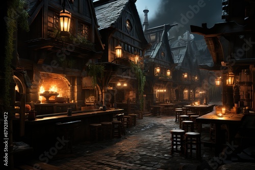 beautiful fantasy medieval tavern, exterior, illustration © VenDigitalArt