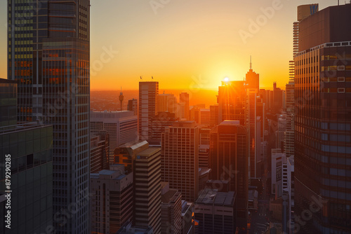 Sunset Backlight Shining Through CBD Skyscrapers - Urban Sunset Photography