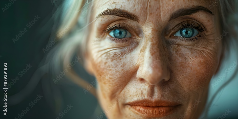Symbolism of a Mature Woman's Face Reflecting the Passage of Time and Human Aging. Concept Female Portraits, Timeless Beauty, Aging Gracefully, Symbolic Imagery, Emotional Expressions Symbolism of a Mature Woman's Face Reflecting the Passage of Time and Human Aging. Concept Female Portraits, Timeless Beauty, Aging Gracefully, Symbolic Imagery, Emotional Expressions