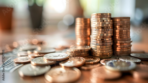 Collection of coins taken from a piggy bank to resolve expenses. Concept: savings, piggy bank 