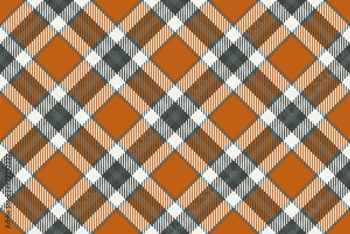 Bedding check pattern background, place texture plaid fabric. November tartan textile vector seamless in orange and white colors.