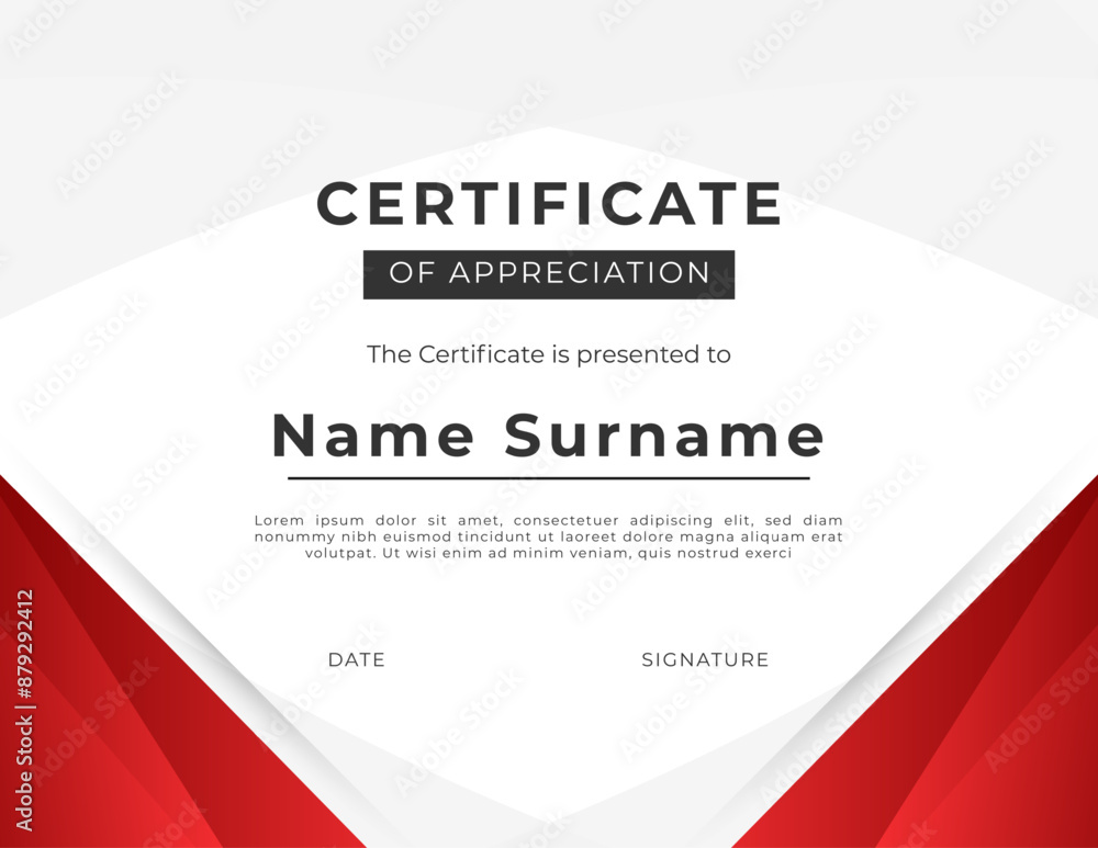 Fototapeta premium red and white certificate of appreciation template with a geometric design
