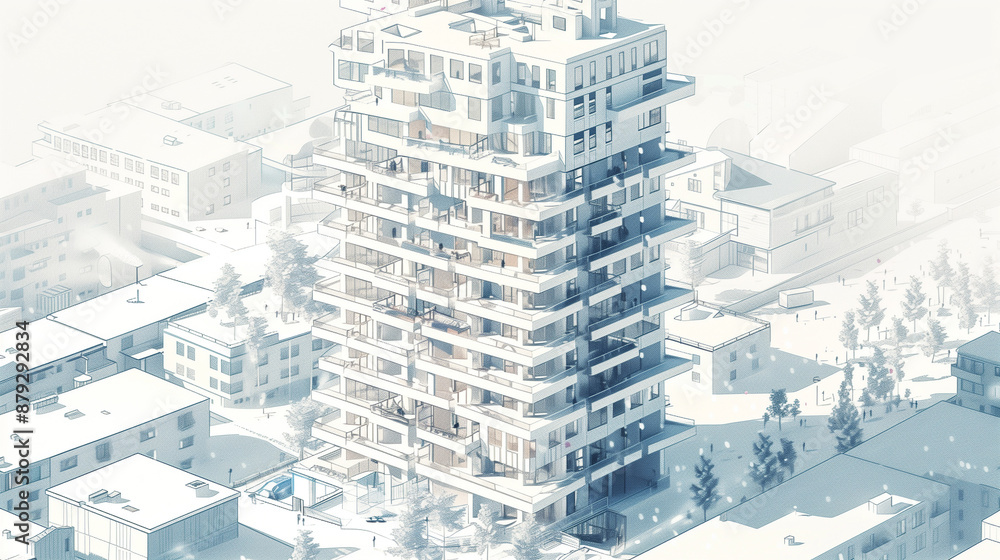 Fototapeta premium city skyscrapers, building plans and blueprint, house on blueprint, Architectural design, building under construction