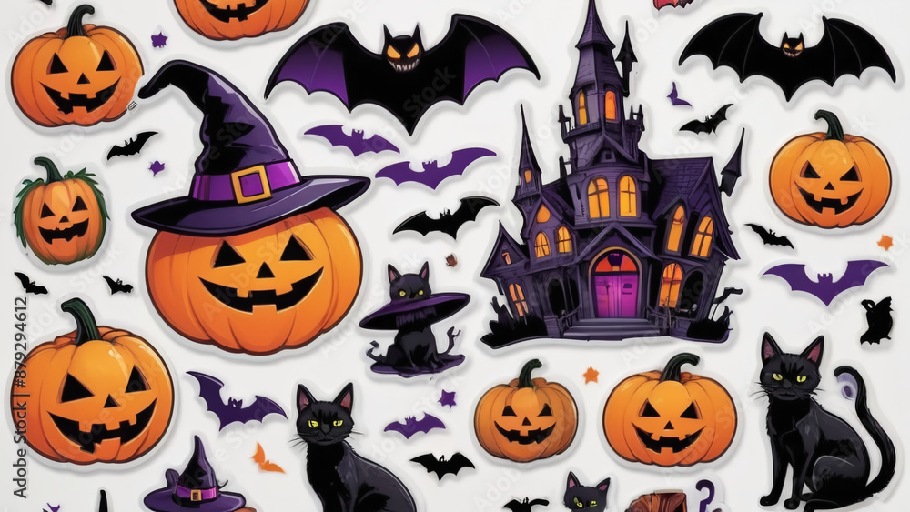 stickers halloween stickers witch skull zombie hat .AI generated stickers halloween stickers witch skull zombie hat .AI generated
