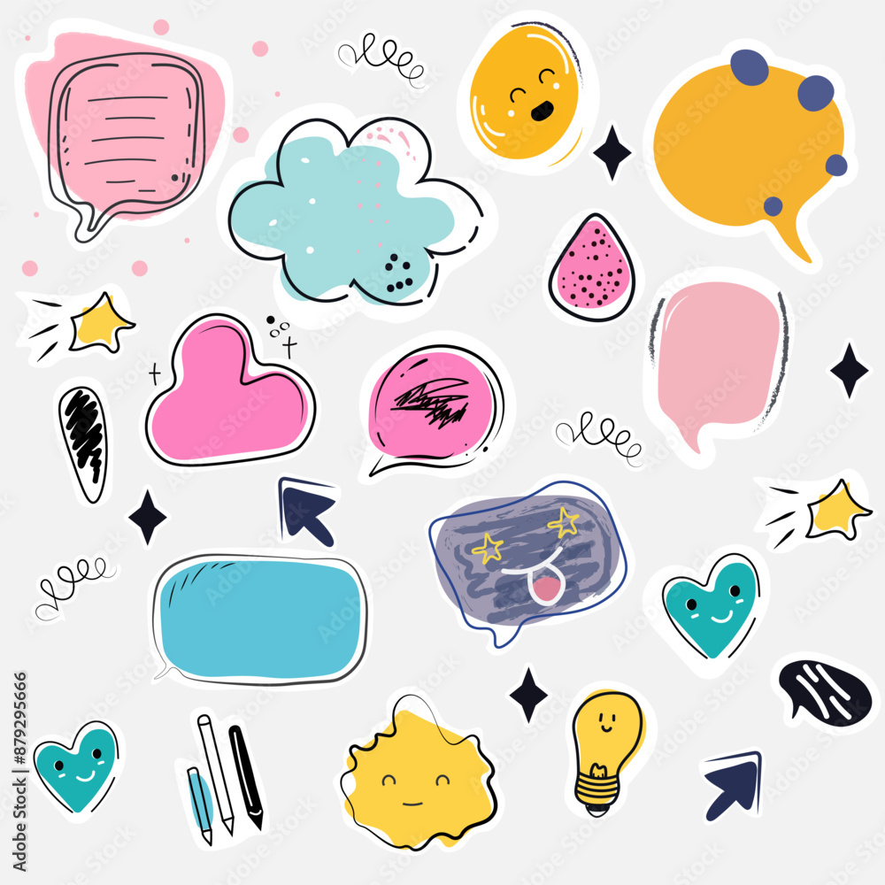 Set of hand drawn doodle speech bubbles. Vector illustration.
Set of hand drawn doodle speech bubbles. Vector illustration.