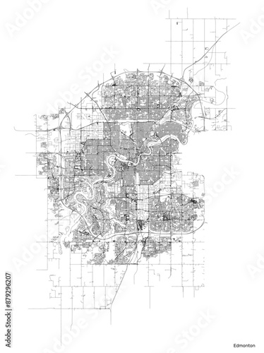 Edmonton city map with roads and streets, Canada. Vector outline illustration.