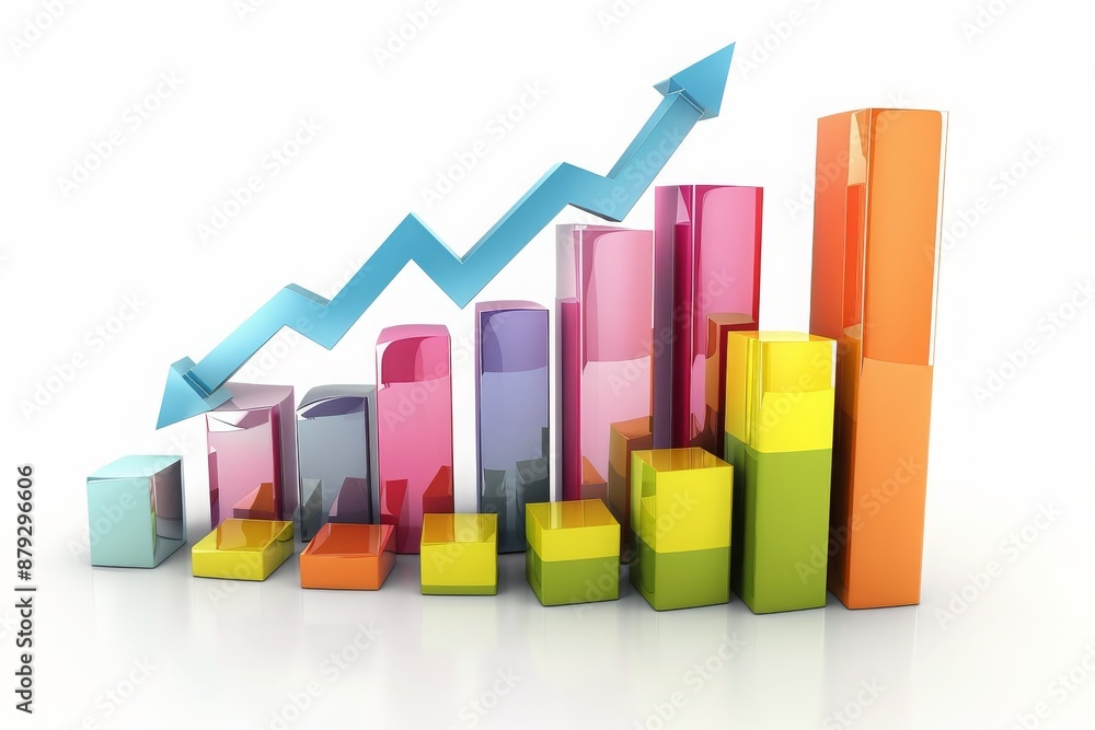Colorful Bar Graph with Upward Trend Arrow Colorful Bar Graph with Upward Trend Arrow