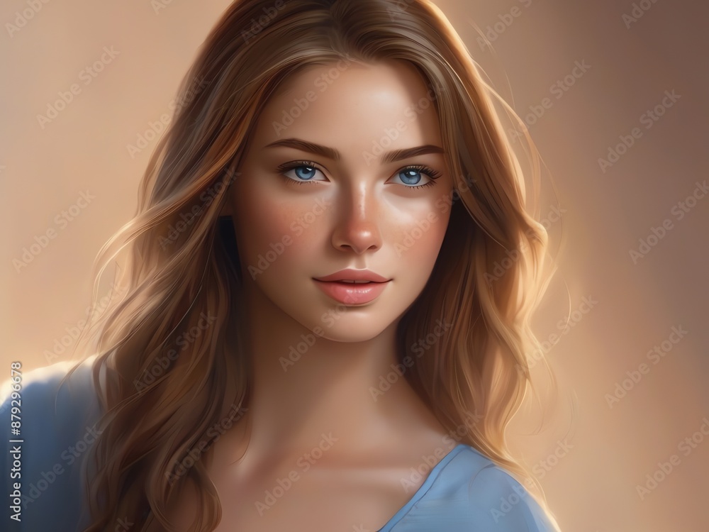 Naklejka premium An illustration of a pretty woman with light freckles and blue eyes