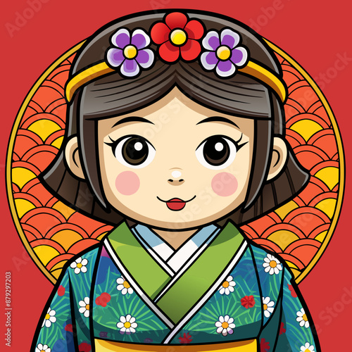 vector illustration of japanese woman geisha