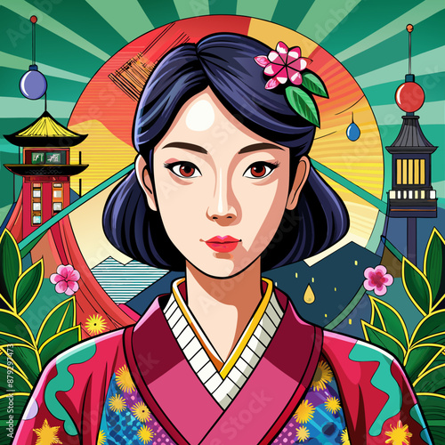 vector illustration of japanese woman geisha