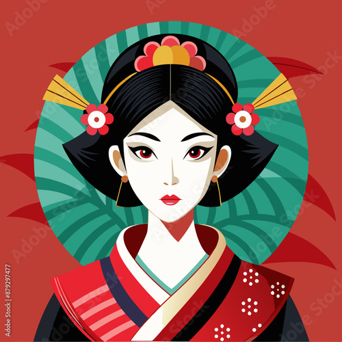 vector illustration of japanese woman geisha