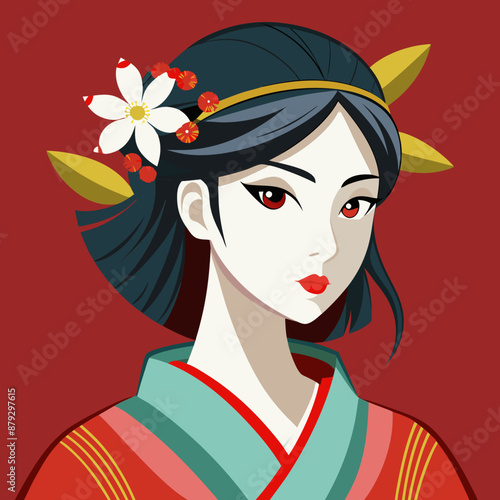 vector illustration of japanese woman geisha