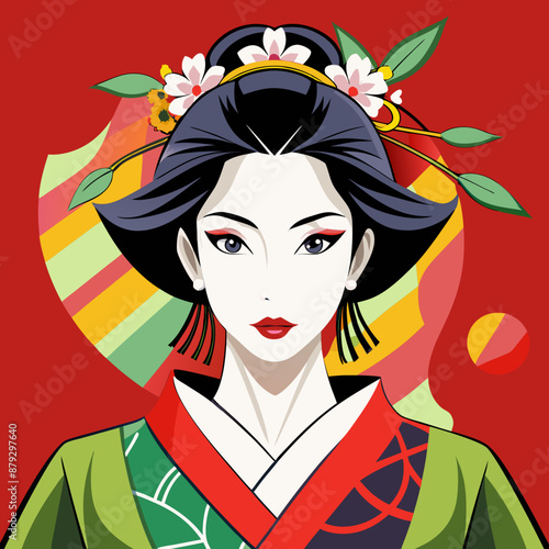 vector illustration of japanese woman geisha