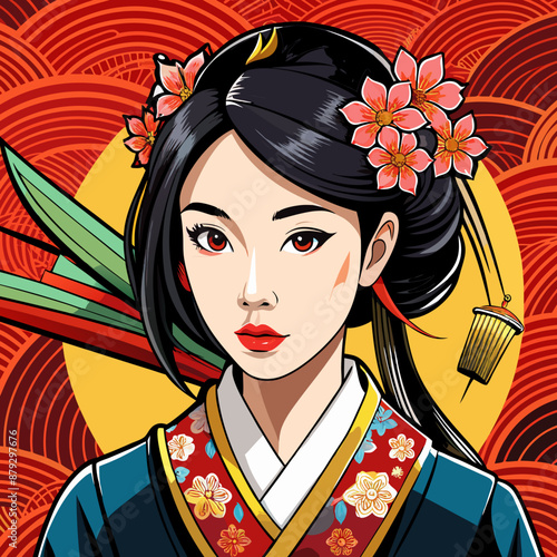 vector illustration of japanese woman geisha