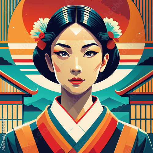 vector illustration of japanese woman geisha