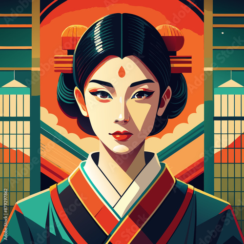 vector illustration of japanese woman geisha