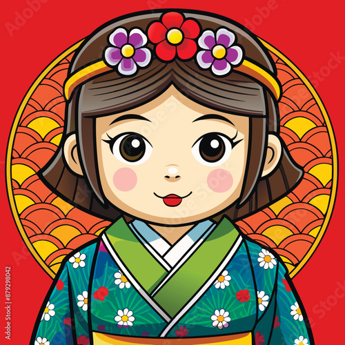 vector illustration of japanese woman geisha