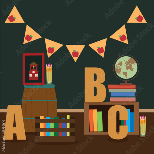 Vector image, school, school items, books