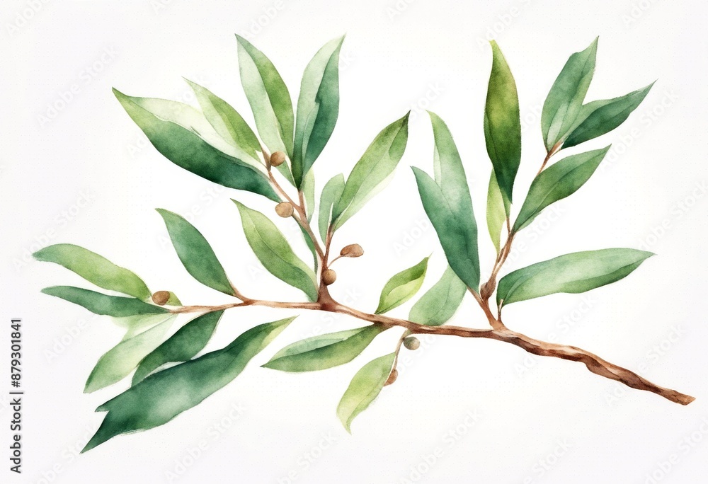 Naklejka premium flower illustration drawn sandalwood watercolor hand art forest white oil background branch olated sandal aromatherapy