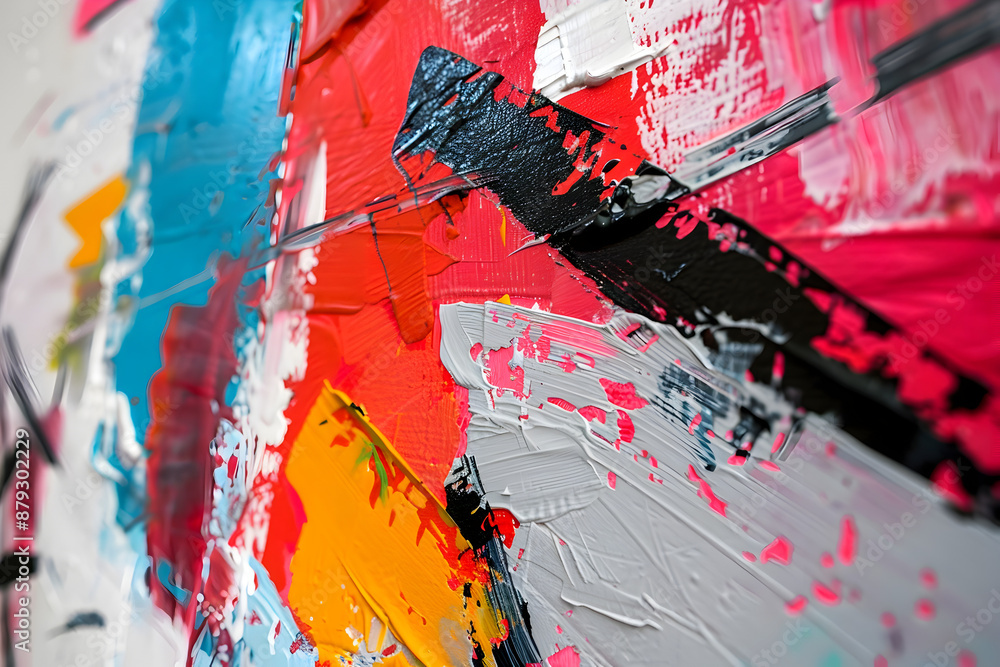 Fototapeta premium Abstract art piece with bold brushstrokes, vivid colors, and textured layers, perfect for modern and contemporary themes.