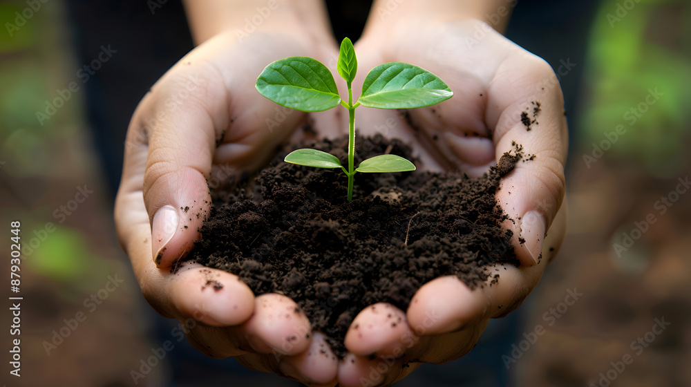 Close-up of hands holding soil with a small green plant sprouting, representing growth, sustainability, and environmental care.
Close-up of hands holding soil with a small green plant sprouting, representing growth, sustainability, and environmental care.