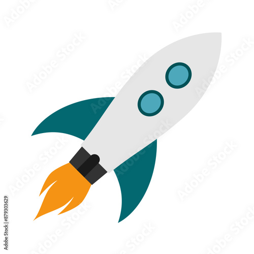 Flying rocket. Spaceship launched to space. Business start up concept.