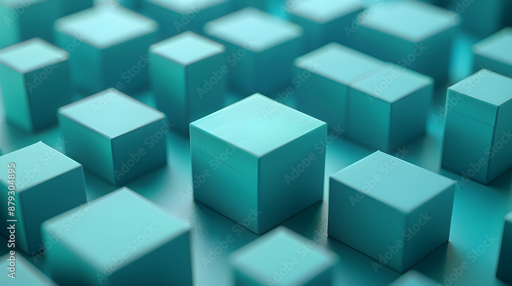 Abstract composition of turquoise 3D cubes, creating a geometric pattern with a modern, minimalistic design aesthetic. Abstract composition of turquoise 3D cubes, creating a geometric pattern with a modern, minimalistic design aesthetic.